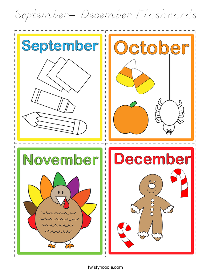 September- December Flashcards Coloring Page