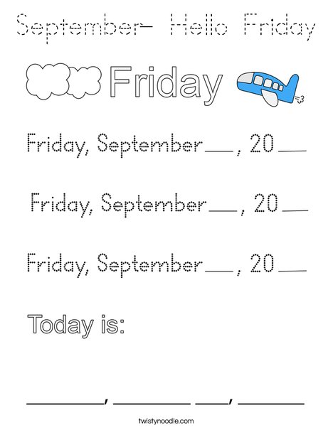 September- Hello Friday Coloring Page