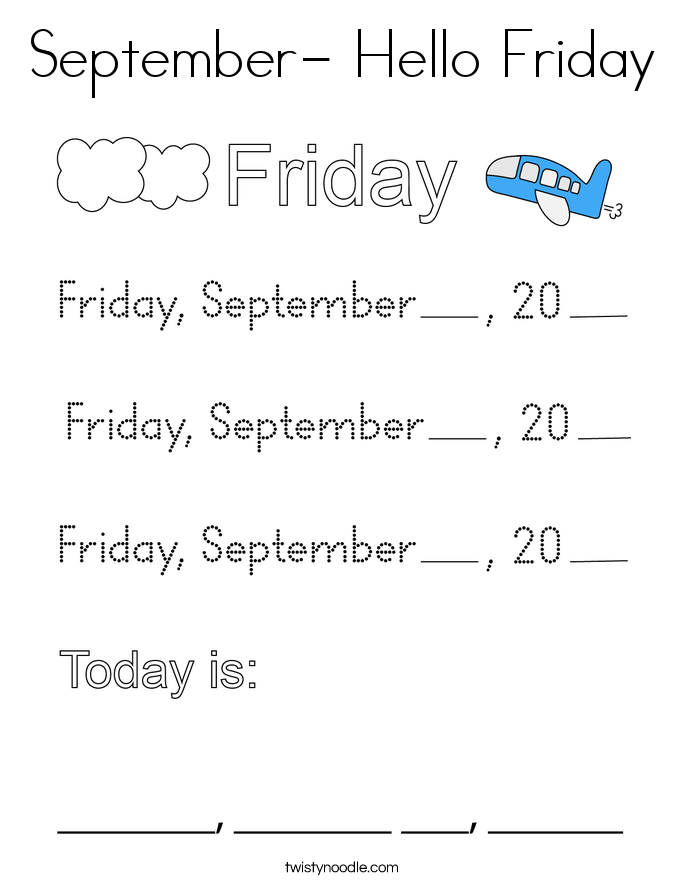 September- Hello Friday Coloring Page