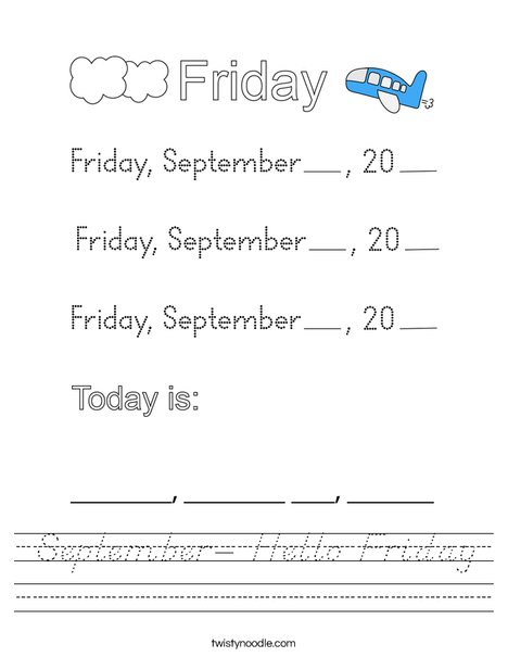 September- Hello Friday Worksheet