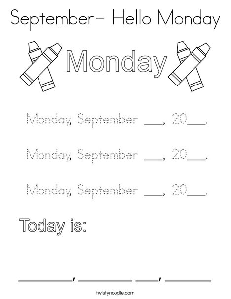 September- Hello Monday Coloring Page