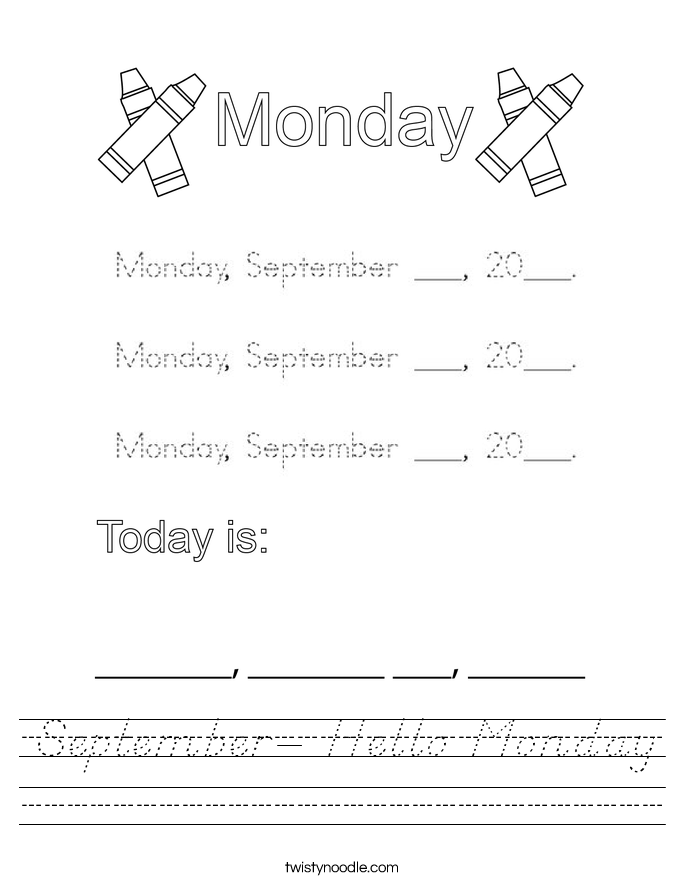 September- Hello Monday Worksheet