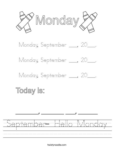 September- Hello Monday Worksheet