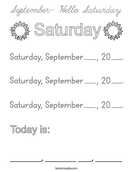 September- Hello Saturday Coloring Page