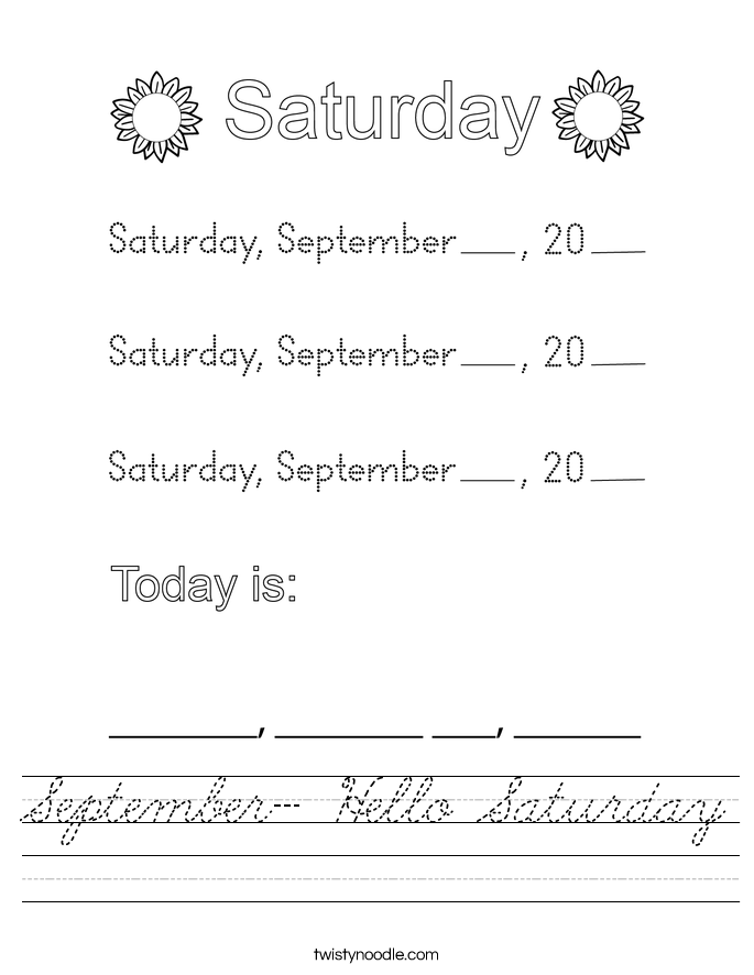 September- Hello Saturday Worksheet