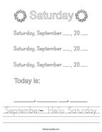 September- Hello Saturday Handwriting Sheet