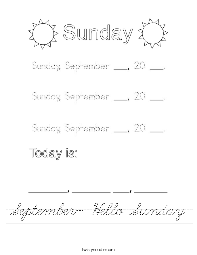 September- Hello Sunday Worksheet
