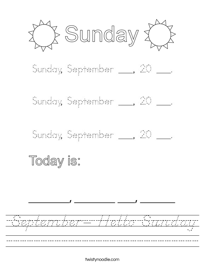 September- Hello Sunday Worksheet