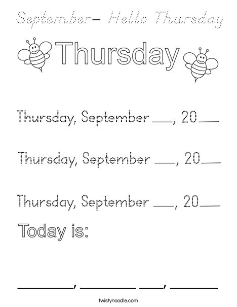 September- Hello Thursday Coloring Page