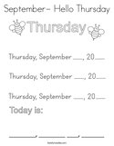September- Hello Thursday Coloring Page
