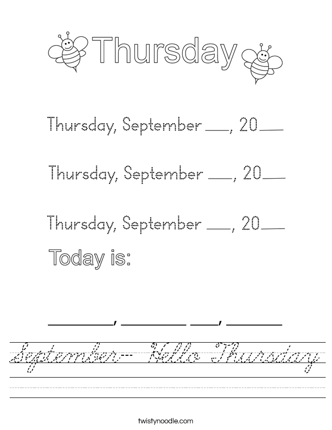 September- Hello Thursday Worksheet