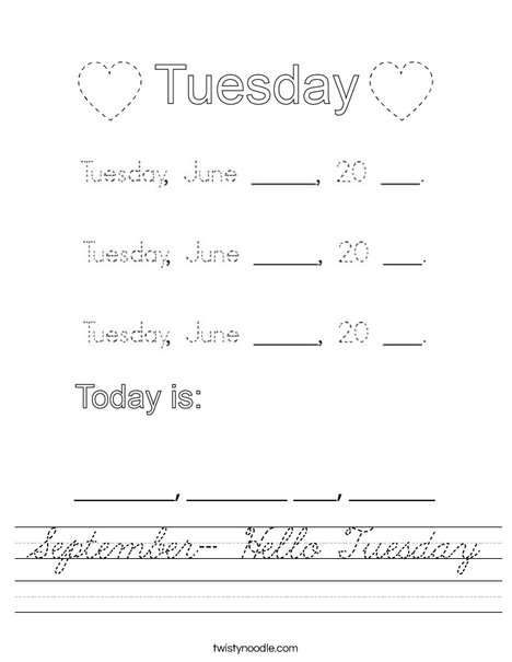 September- Hello Tuesday Worksheet