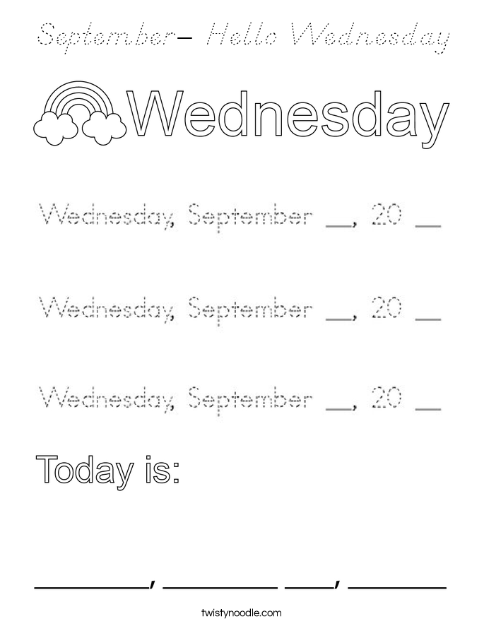 September- Hello Wednesday Coloring Page