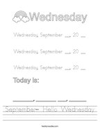 September- Hello Wednesday Handwriting Sheet