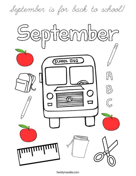 September is for back to school! Coloring Page