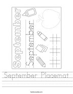 September Placemat Handwriting Sheet