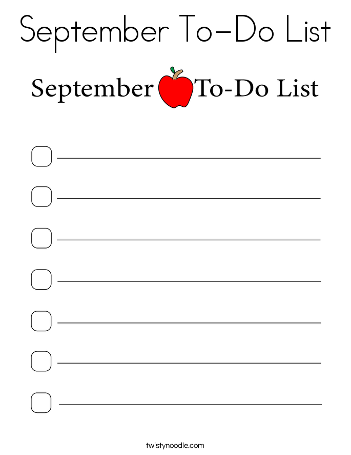 September To-Do List Coloring Page