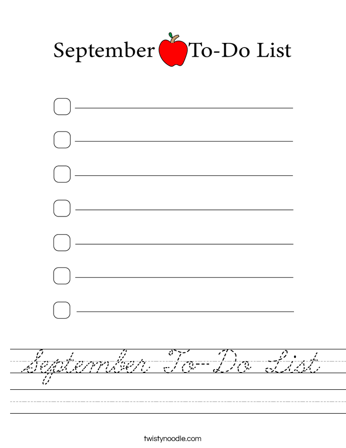 September To-Do List Worksheet