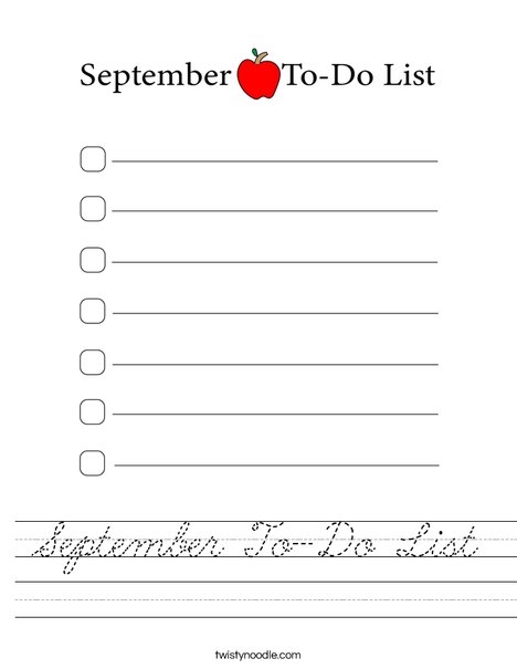 September To-Do List Worksheet