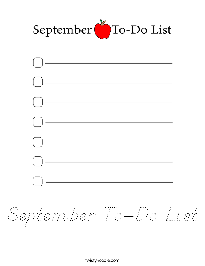 September To-Do List Worksheet