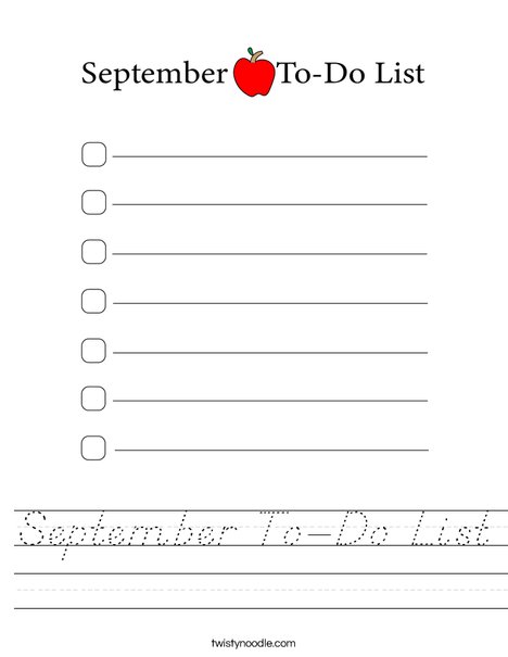 September To-Do List Worksheet