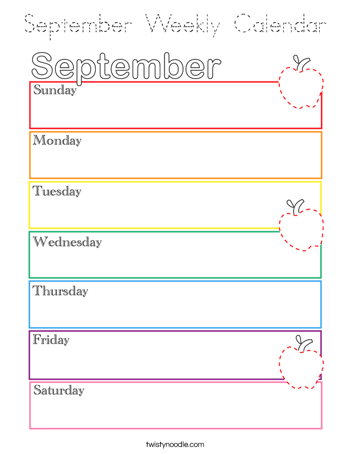 September Weekly Calendar Coloring Page