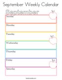 September Weekly Calendar Coloring Page