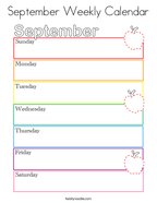 September Weekly Calendar Coloring Page