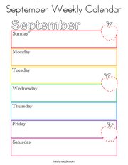 September Weekly Calendar Coloring Page