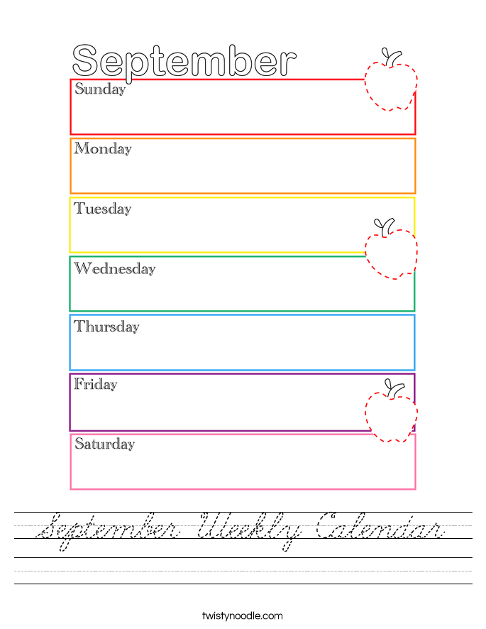 September Weekly Calendar Worksheet