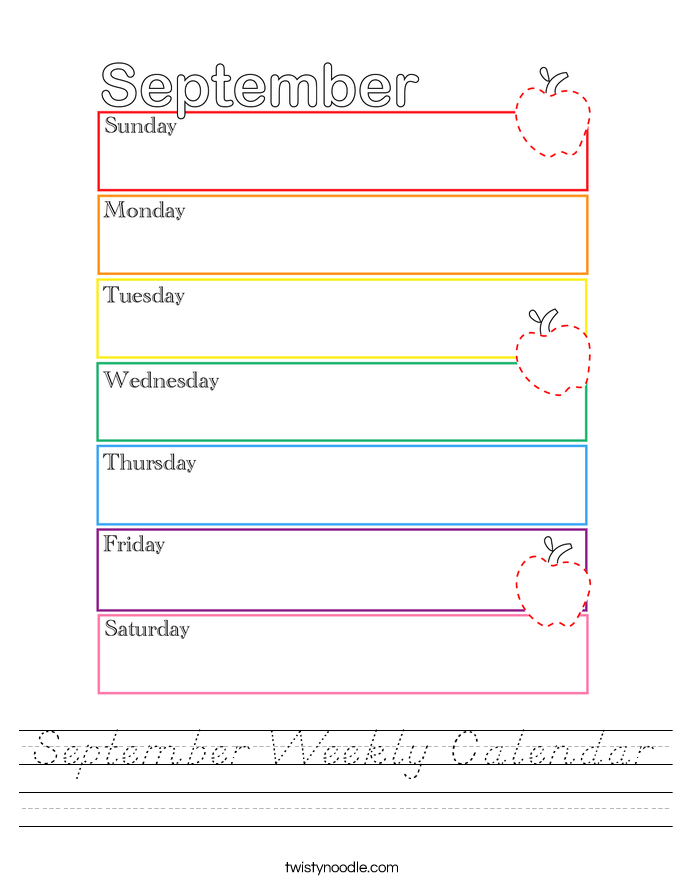 September Weekly Calendar Worksheet