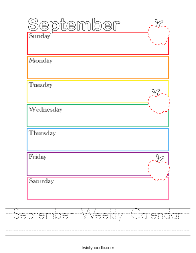 September Weekly Calendar Worksheet
