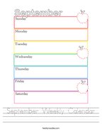 September Weekly Calendar Handwriting Sheet
