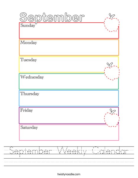 September Weekly Calendar Worksheet