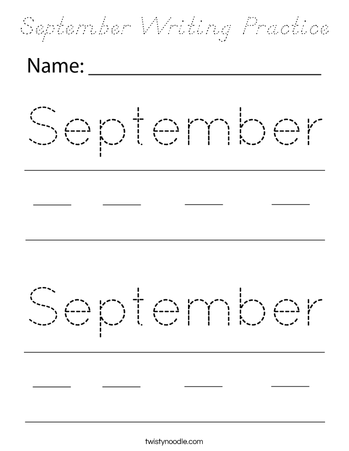September Writing Practice Coloring Page