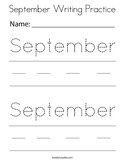 September Writing Practice Coloring Page