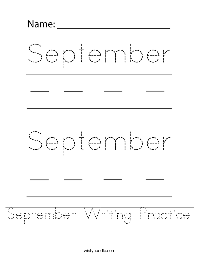 September Writing Practice Worksheet