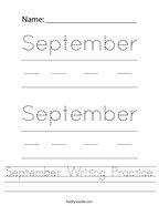 September Writing Practice Handwriting Sheet