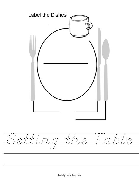 Setting the Table Worksheet - D'Nealian - Twisty Noodle