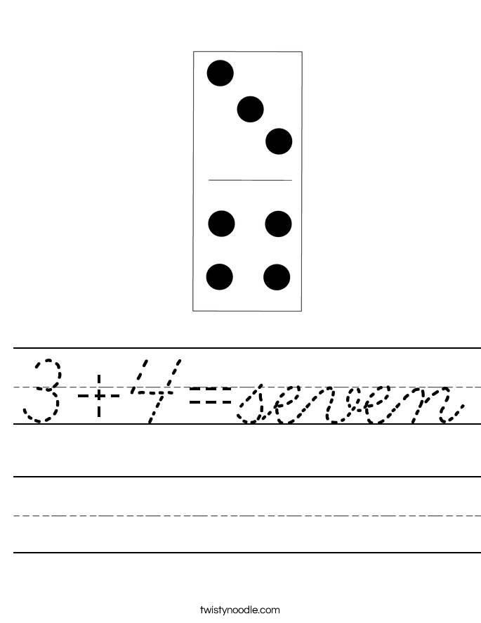 3+4=seven Worksheet