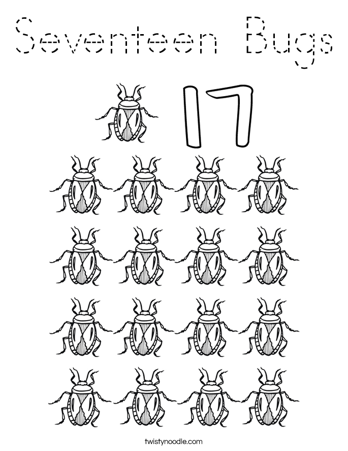 Seventeen Bugs Coloring Page