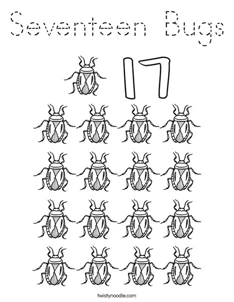 Seventeen Bugs Coloring Page