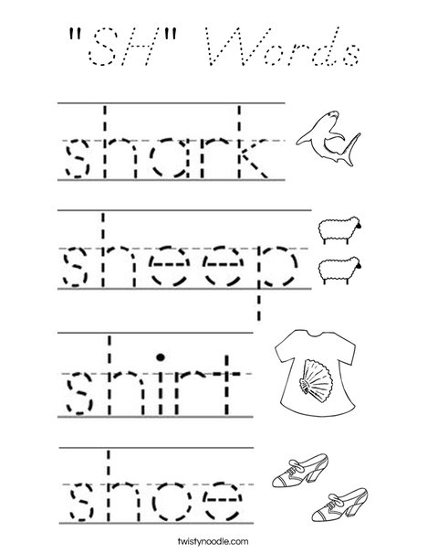 "SH" Words Coloring Page