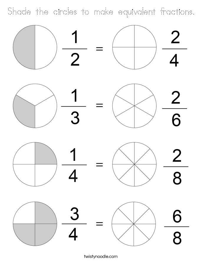 Shade the circles to make equivalent fractions Coloring