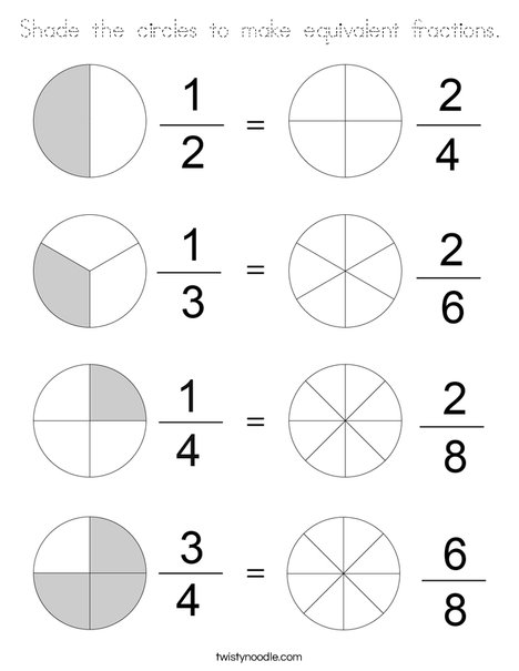Shade the circles to make equivalent fractions. Coloring Page
