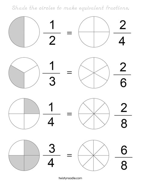 Shade the circles to make equivalent fractions Coloring