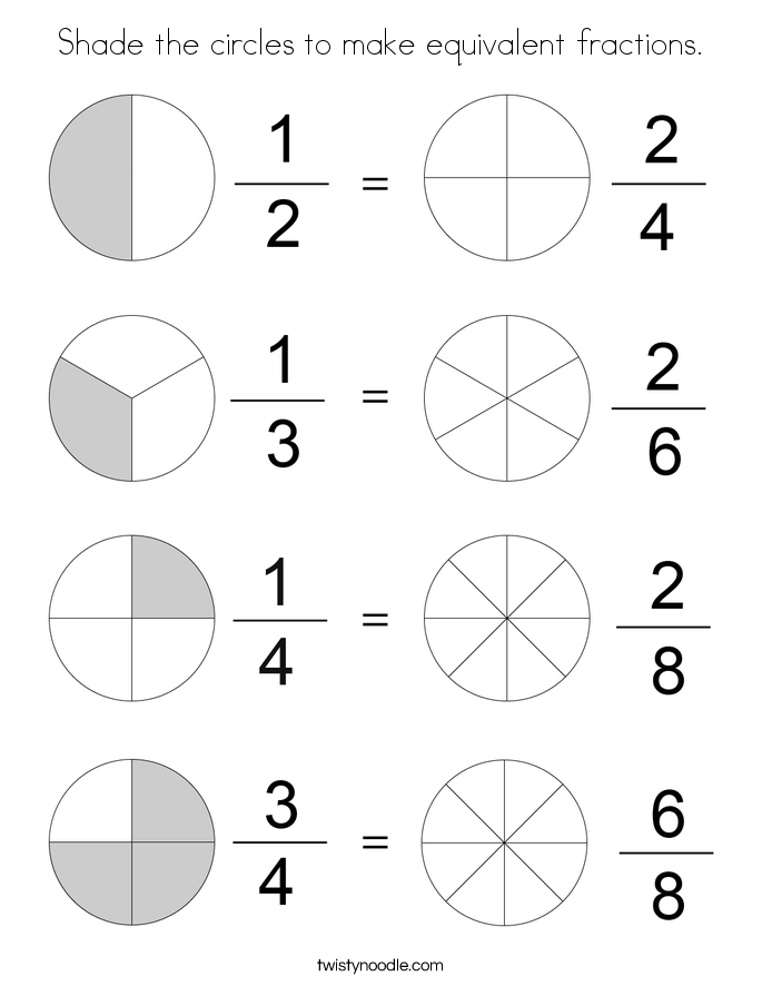 Shade the circles to make equivalent fractions. Coloring Page