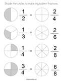 Shade the circles to make equivalent fractions Coloring Page
