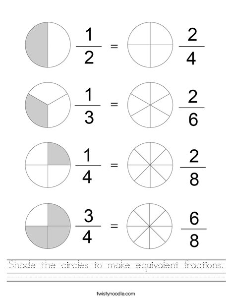 Shade the circles to make equivalent fractions. Worksheet