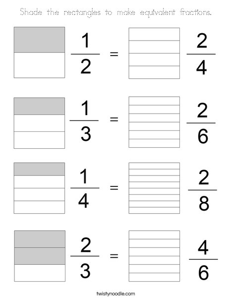 Shade the rectangles to make equivalent fractions. Coloring Page